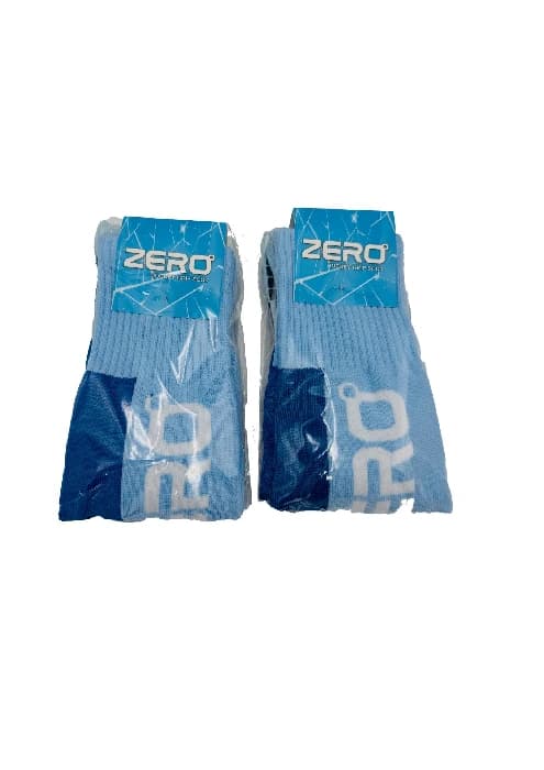 Two pairs of light blue Zero Grip hockey socks in packaging