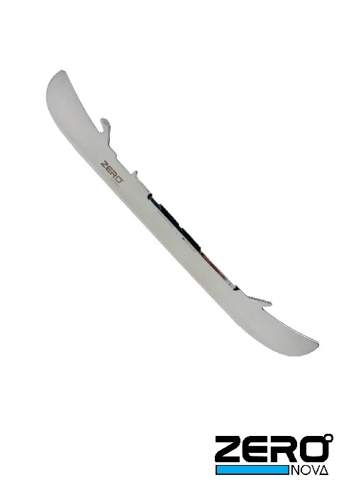 Zero Nova Fly brushed steel hockey skate blade with brass Zero wordmark etching